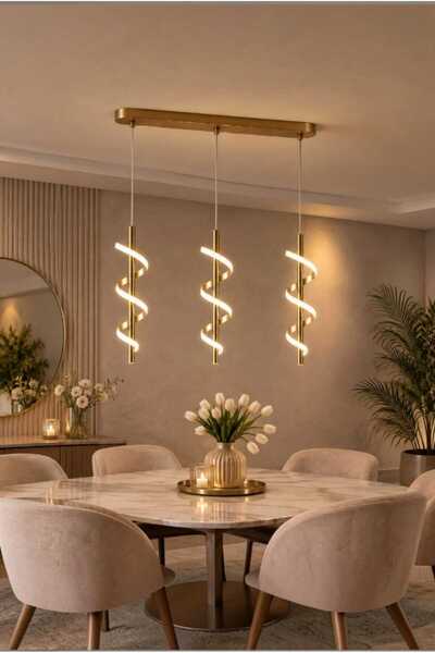 Elizim Home Lighting 3’lü Eskitme Burgu LED Sarkıt Avize – Gold Modern Dekora...
