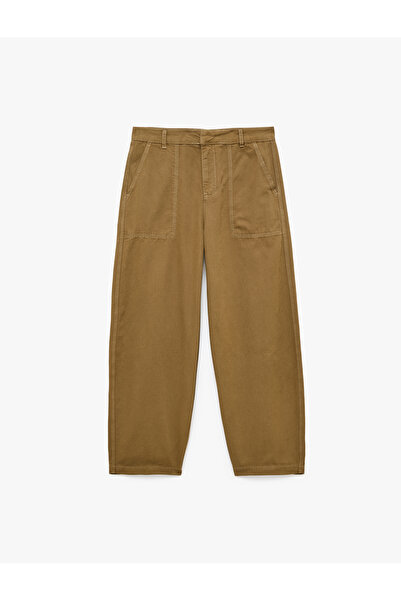 Koton Comfortable Fit Cotton Balloon Fit Barrel Pants with Pocket and Stitchi...