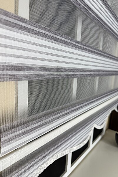 StorBurada Gri Renk Geçişli Geniş Plise Zebra Stor Perde (Etek Dilimli)
