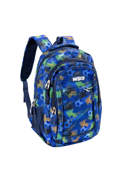 Mesco Rucsac școlar mediu, 4 compartimente, 38 x 25 x 15 cm, albastru, mingi ...