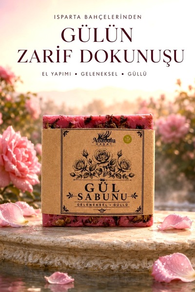 ANADOLU HASAT Doğal Isparta Gül İçerikli Katı Sabun 120 g – El ve Vücut Sabunu