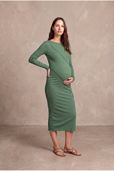 WESTMARK LONDON Maternity Ribana Dark Green Long Sleeve Boat Neck Baby Overlo...