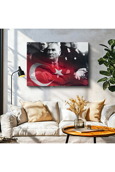 HOLDA Props Kanvas Tablo Atatürk ve Türk Bayrağı Atatürk Portresi Duvar Dekor...