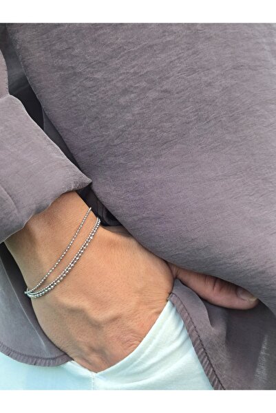 Roseliere Jewelry Xuping 14K Silver Erkek Bileklik Çift Sıra Ball & Popcorn Z...