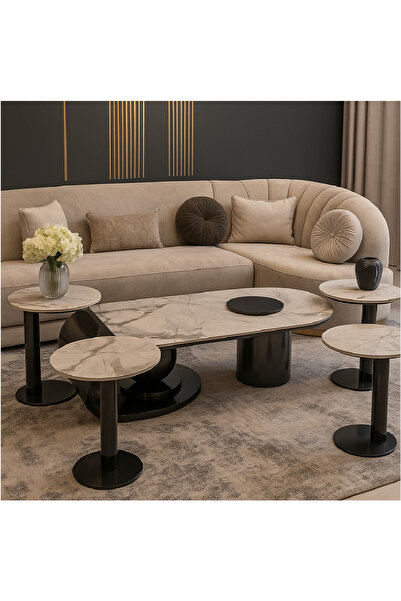 GLAMOURE HOME طقم طاولات قهوة وضيافة مودرن بتصميم متداخل يجمع بين القواعد الأ...
