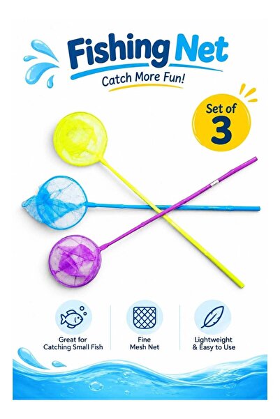 GENERIK Fishing Net Set of 3 – Colorful Fine Mesh Butterfly & Fish Catching N...