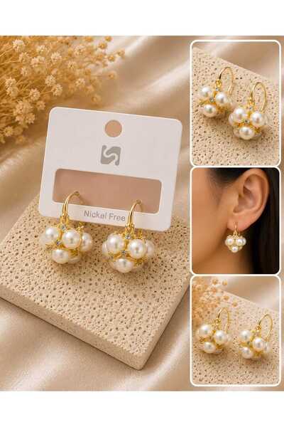 İNDEM KİDS Gold İnci Çiçek Küpe