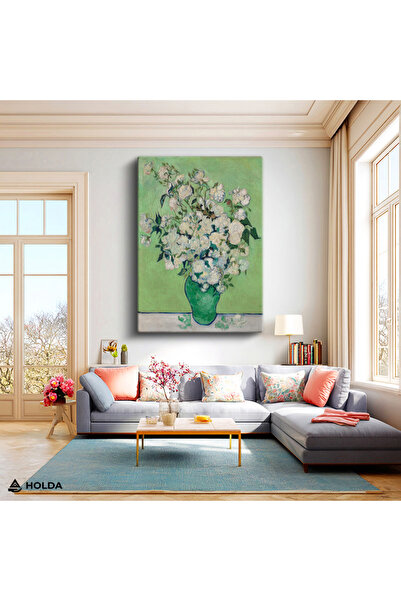 HOLDA Props Kanvas Tablo Van Gogh Beyaz Güller Çiçek Tablosu Duvar Dekorasyonu