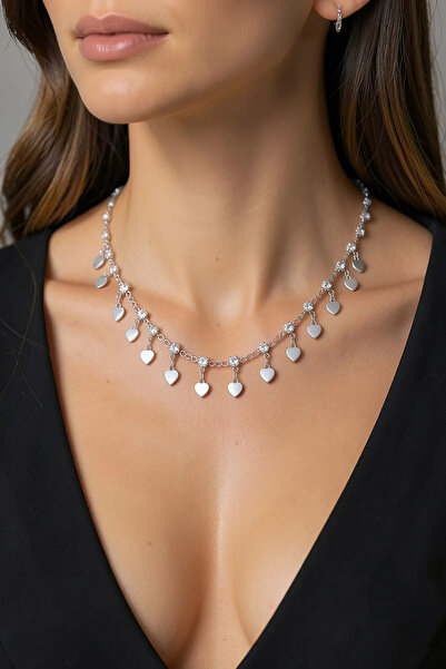 PRVT Silver Color Heart Figured Stone Necklace
