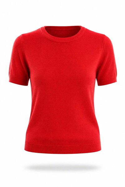 5in1Canpolat Red Crew Neck Short Sleeve Knitwear 5620