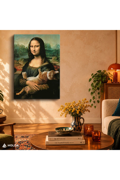 HOLDA Props Kanvas Tablo Mona Lisa Kedi Sanat Tablosu Duvar Dekorasyonu