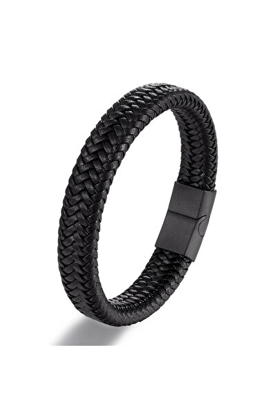 Choice3 20.5cm Black Classic Men Jewelry Genuine Leather Bracelets Titanium B...