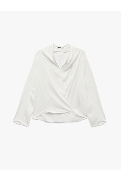 Koton V-Neck Long Sleeve Oversize Satin Double Breasted Collar Blouse