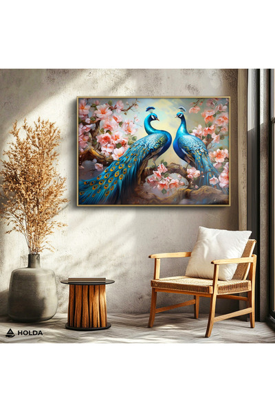 HOLDA Props Çerçeveli Cam Tablo Çift Tavus Kuşu ve Çiçekler Hayvan Tablosu Du...