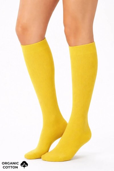 Mısırlı Unisex Organic Cotton Flight and Pilot Knee Socks with Special Firming Technology Mustard