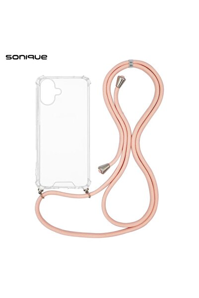 OEM Θήκη Σιλικόνης με Κορδόνι Sonique Armor Clear Apple iPhone 16 Plus Ροζ