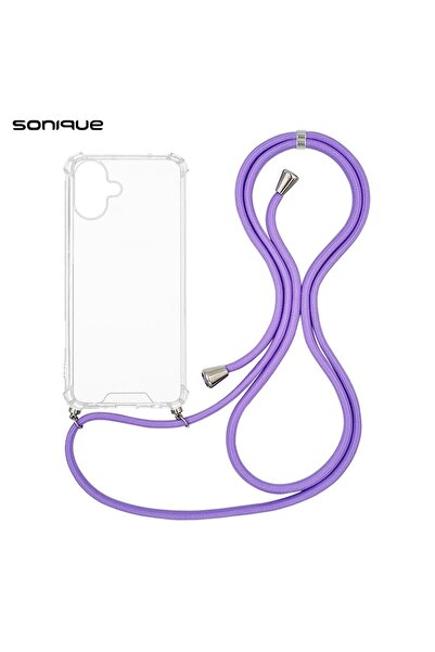 OEM Θήκη Σιλικόνης με Κορδόνι Sonique Armor Clear Apple iPhone 16 Plus Λιλά