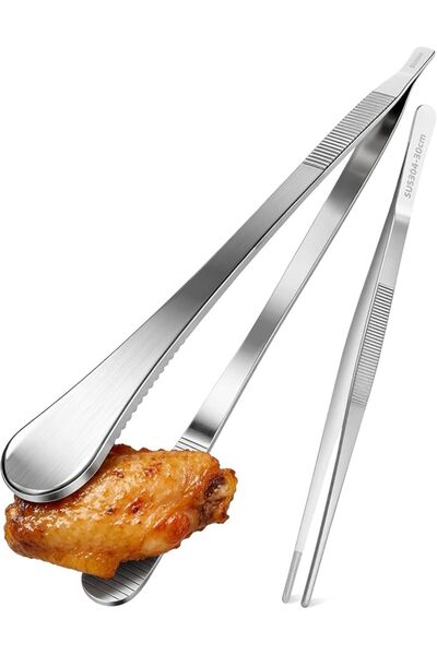 TERRIFI 2-Piece Kitchen Tongs, for Cooking and Precise Grilling, 304 Stainles...