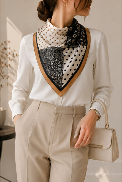 EveryScarf Caramel Paisley Patchwork Fular 70x70 cm Dijital Baskılı Fular