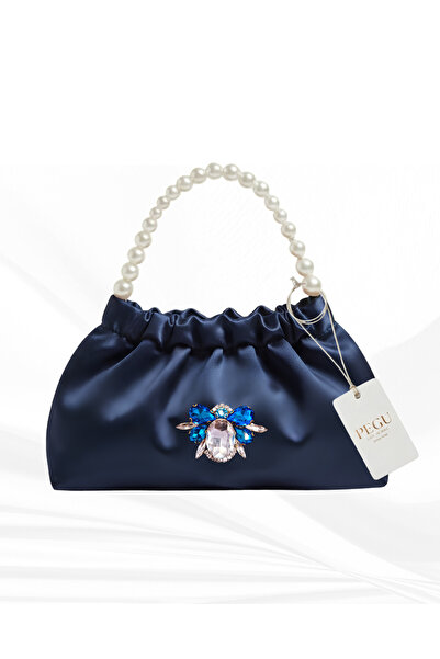 pegu baby collection Dark Blue Satin Crystal Glass Stone Design, Handmade Pea...