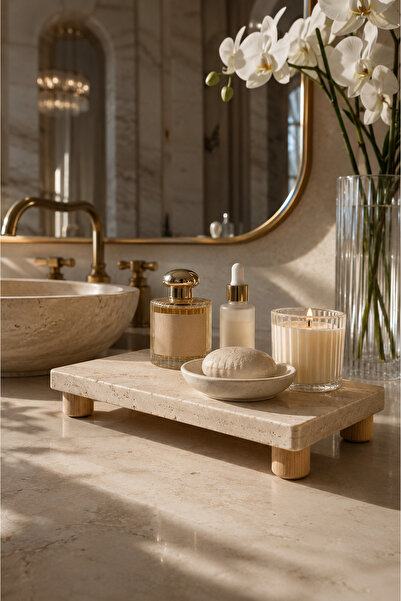 Marbello Product Name Travertine Marble Bathroom Organizer 12X25 cm Decorativ...