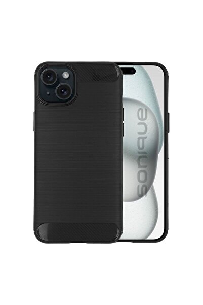 OEM Θήκη Σιλικόνης Sonique Carbon Brushed Apple iPhone 15 Plus Μαύρο