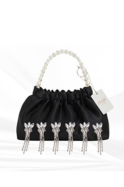 pegu baby collection Black Satin Crystal Glass Stone Design, Handmade Pearl H...