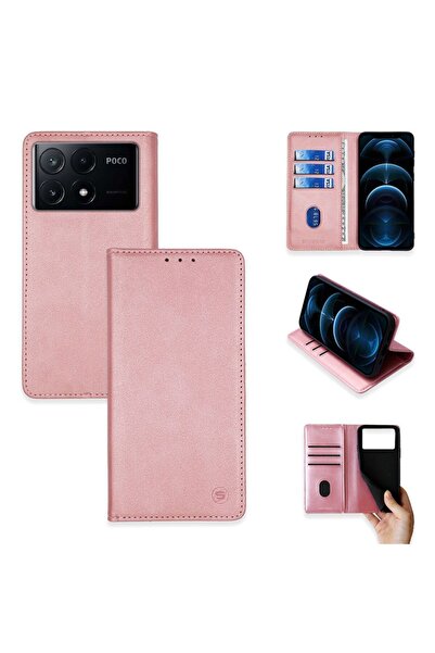 OEM Θήκη Πορτοφόλι Vintage Magnet Wallet Sonique Xiaomi Poco X6 Pro 5G Ροζ Χρυσό