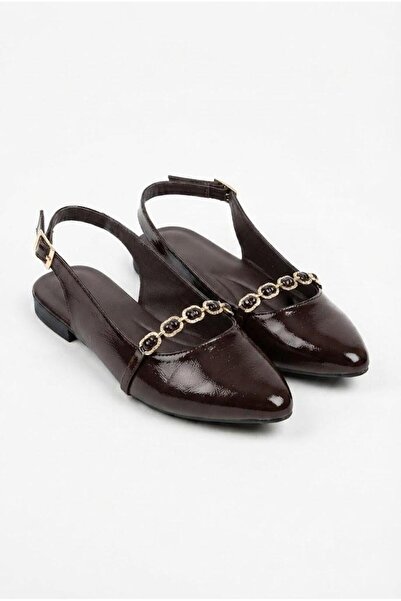 fort 90459 Comfortable Open-Back Women's Ballerinas with Stone Chain Buckle D...