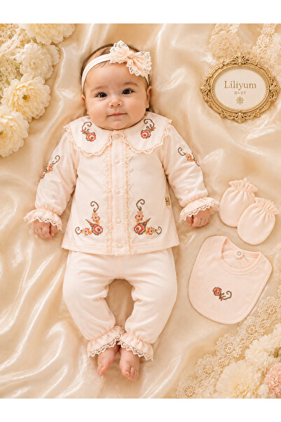 LİLİYUM 0-3 Months Newborn Baby Set |   Embroidered Lace 5-Piece Baby Clothin...
