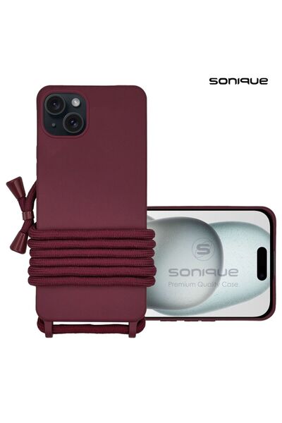 OEM Θήκη Σιλικόνης με Κορδόνι CarryHang Sonique Apple iPhone 15 Plus Μπορντό