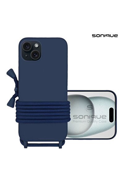 OEM Θήκη Σιλικόνης με Κορδόνι CarryHang Sonique Apple iPhone 15 Plus Μπλε Σκούρο