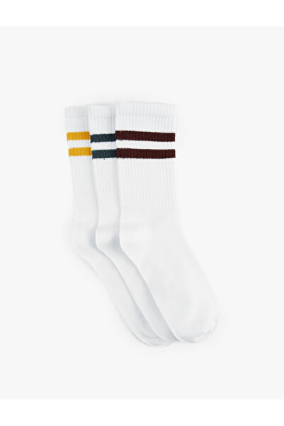 Koton Striped Detailed Cotton 3-Piece Tennis Socks Set
