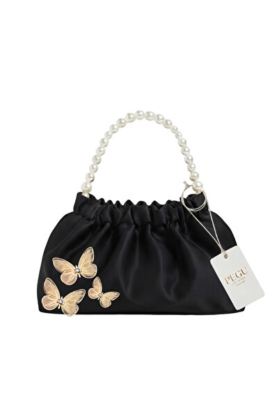 pegu baby collection Black Satin Crystal Glass Stone Design, Handmade Pearl H...