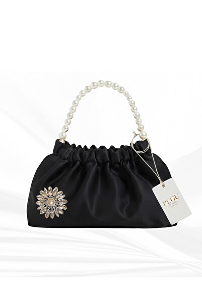 pegu baby collection Black Satin Crystal Glass Stone Design, Handmade Pearl H...