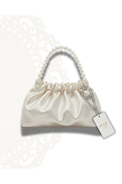 pegu baby collection Ekru Satin Handmade Pearl Handle Bag, for Evening Dresse...