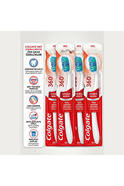 Colgate 360 Visible White Beyazlatıcı Orta Diş Fırçası (4 ADET)