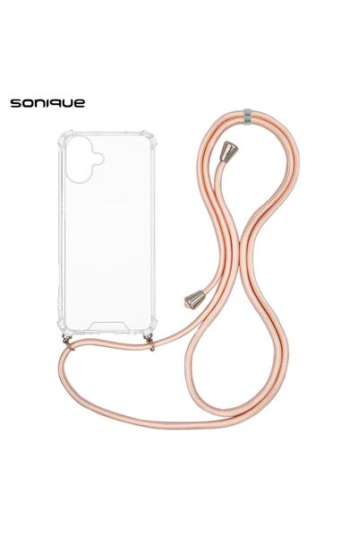 OEM Θήκη Σιλικόνης με Κορδόνι Sonique Armor Clear Apple iPhone 16 Plus Ροζ Σα...