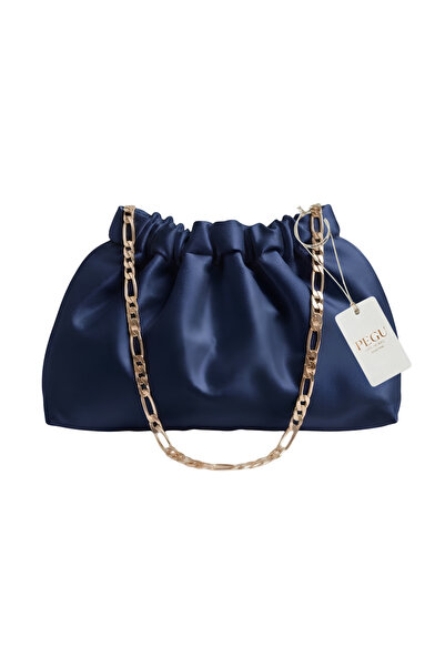 pegu baby collection ТЪМНОСИНЯ САТЕНЕНА ЧАНТА С ВРЪЗКИ И ВЕРИЖНА ДРЪЖКА, СЕРИ...