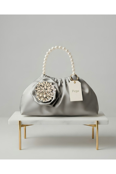 pegu baby collection Royale Series Gray Satin Pearl Handle Pull-Strap Rose Pa...