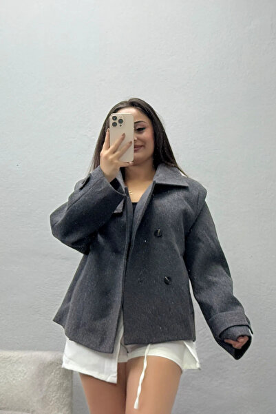 BELENDİR Women's Stand Collar Lined Imported Cashmere Coat Gray