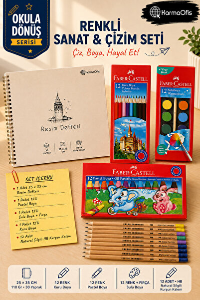 Faber Castell 25X35 cm 110 Gr Drawing Notebook 12-Piece Pastel Paint Watercol...