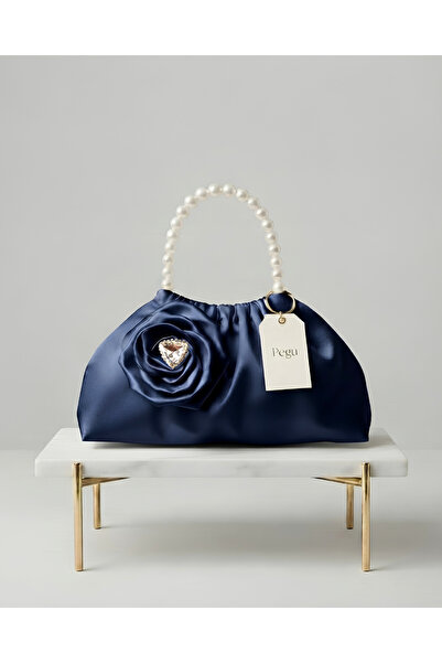 pegu baby collection ΣΕΙΡΑ ROYALE ΣΚΟΥΡΟ ΜΠΛΕ ΣΑΤΕΝ ΤΣΑΝΤΑ ΜΕ ΠΕΡΛΕΝΕΣ ΛΑΒΕΣ,...