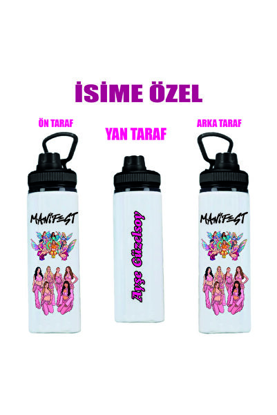 DKDZ SHOP Manifest Çizim Baskılı İsime Özel Metal Suluk 800ml