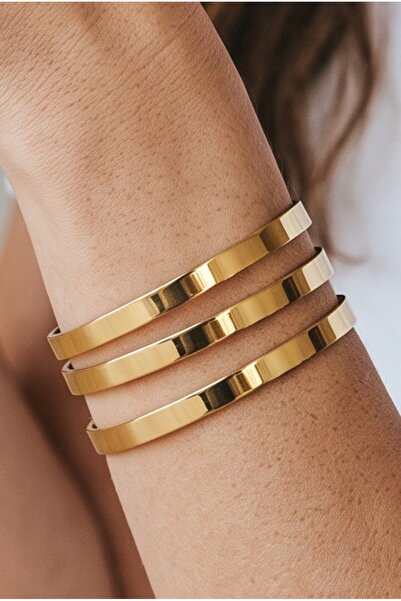 NBS Beautiful Naturel Stones Kadın Gold Renk 3 Adet Kalın Ajda Bilezik
