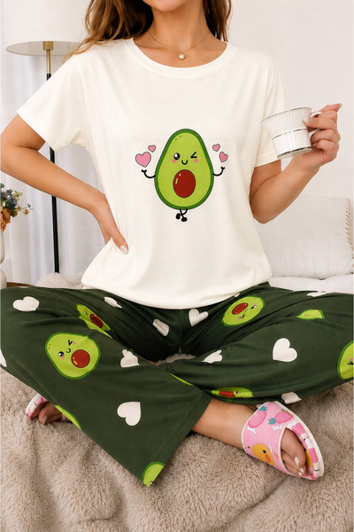 Zaya Homewear Kısa Kollu Avokado Yeşil Süpersoft Pijama Takımı