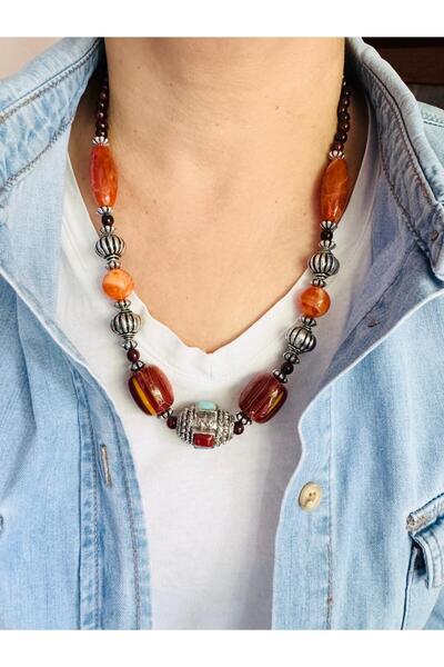 DEVİ fashion Antique Design Bead Necklace 58 cm