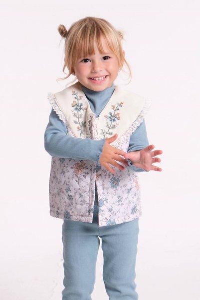Generic Brand Blue Quilted Embroidered Vest 3-Piece Camisole Set-1113
