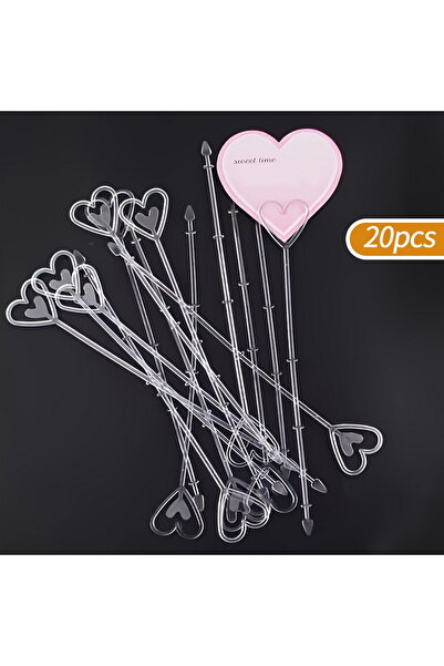 Choice 20pcs Heart-Shaped Plastic Flower Card Holders - Transparent, Floral A...