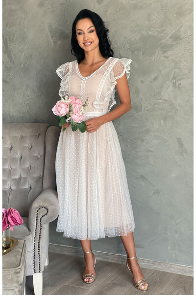 Myfashionizer Rochie de mireasă civilă midi din tul